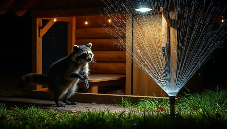 Sudden light and sound can startle a raccoon and scare it away. Installing motion-activated security lights around the chicken coop can be an effective deterrent. When a raccoon approaches, the bright light will suddenly switch on, making it feel exposed and encouraging it to retreat. For an added layer of defense, you can pair the lights with motion-activated sprinklers. The unexpected blast of water is highly effective at frightening away most nocturnal predators, including raccoons. Position these devices to cover the main pathways leading to your coop for the best results.